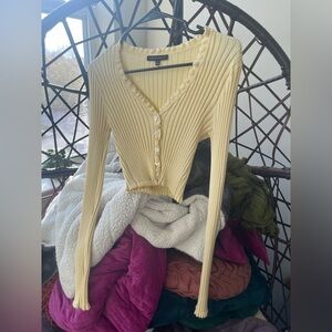 Cotton Candy Yellow Cropped Ribbed Sweater